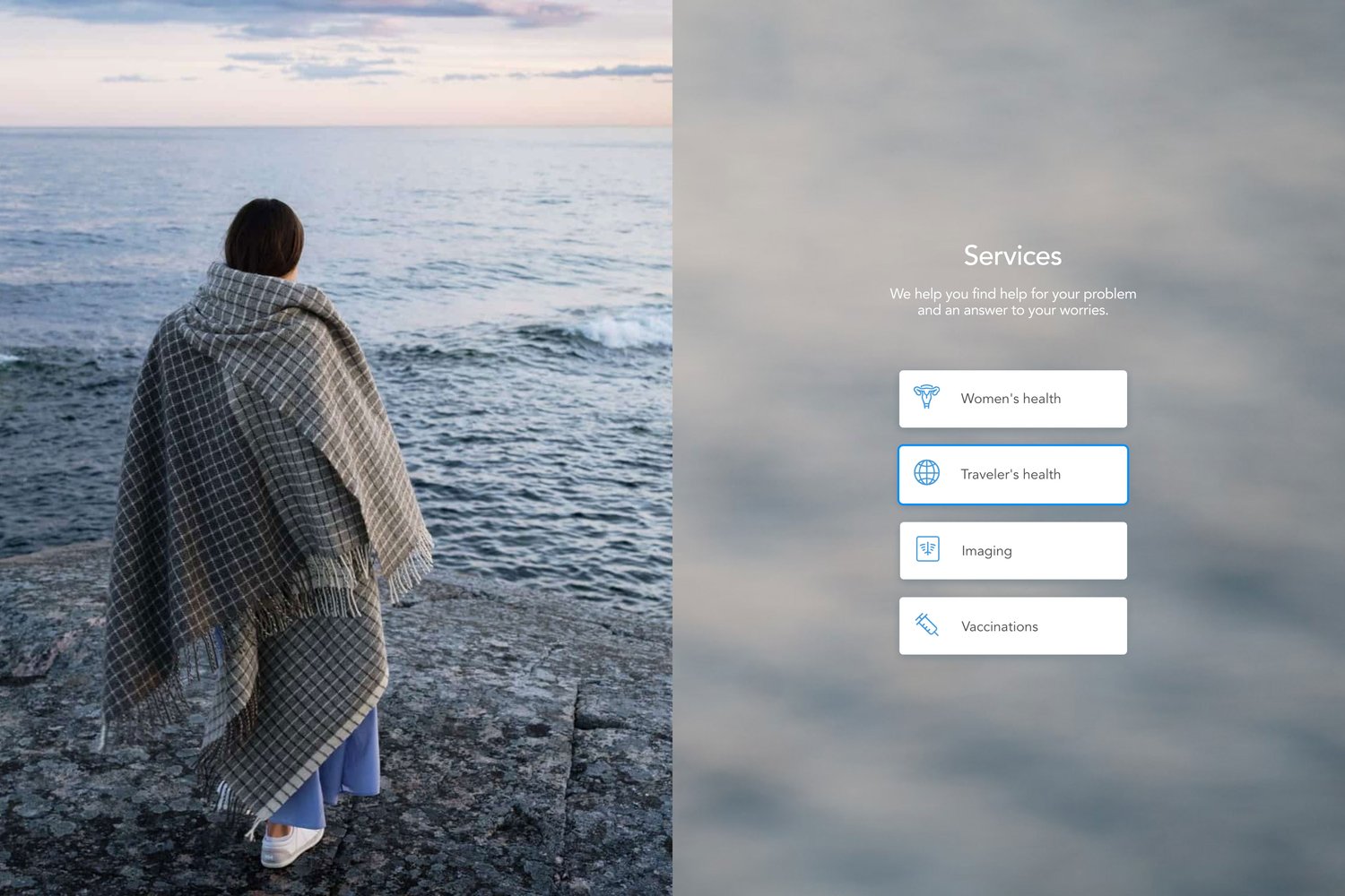 UI image of the Aava app and an Aava brand image of a person walking on the rocks