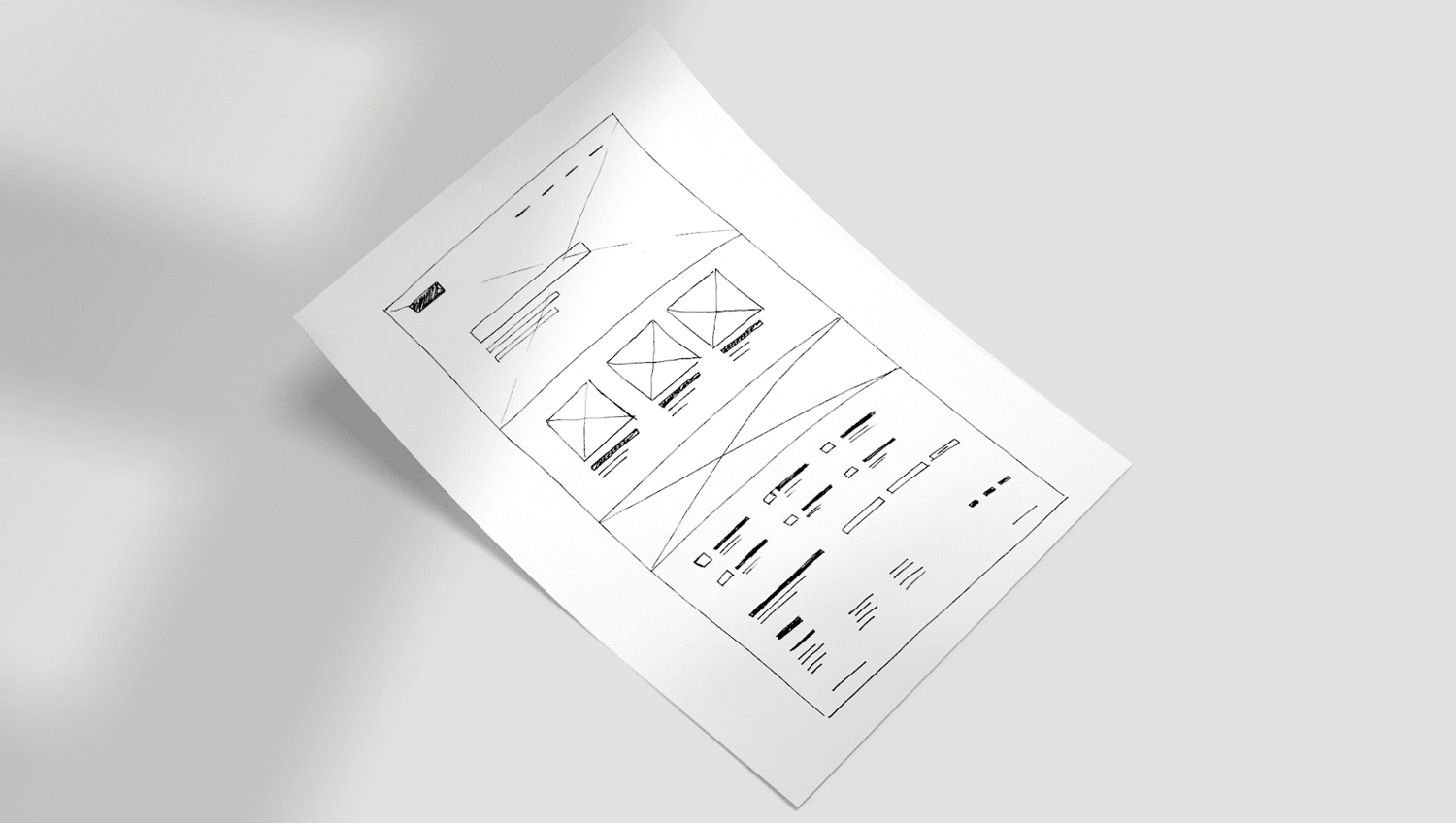 A hand-drawn sketch of a landing page
