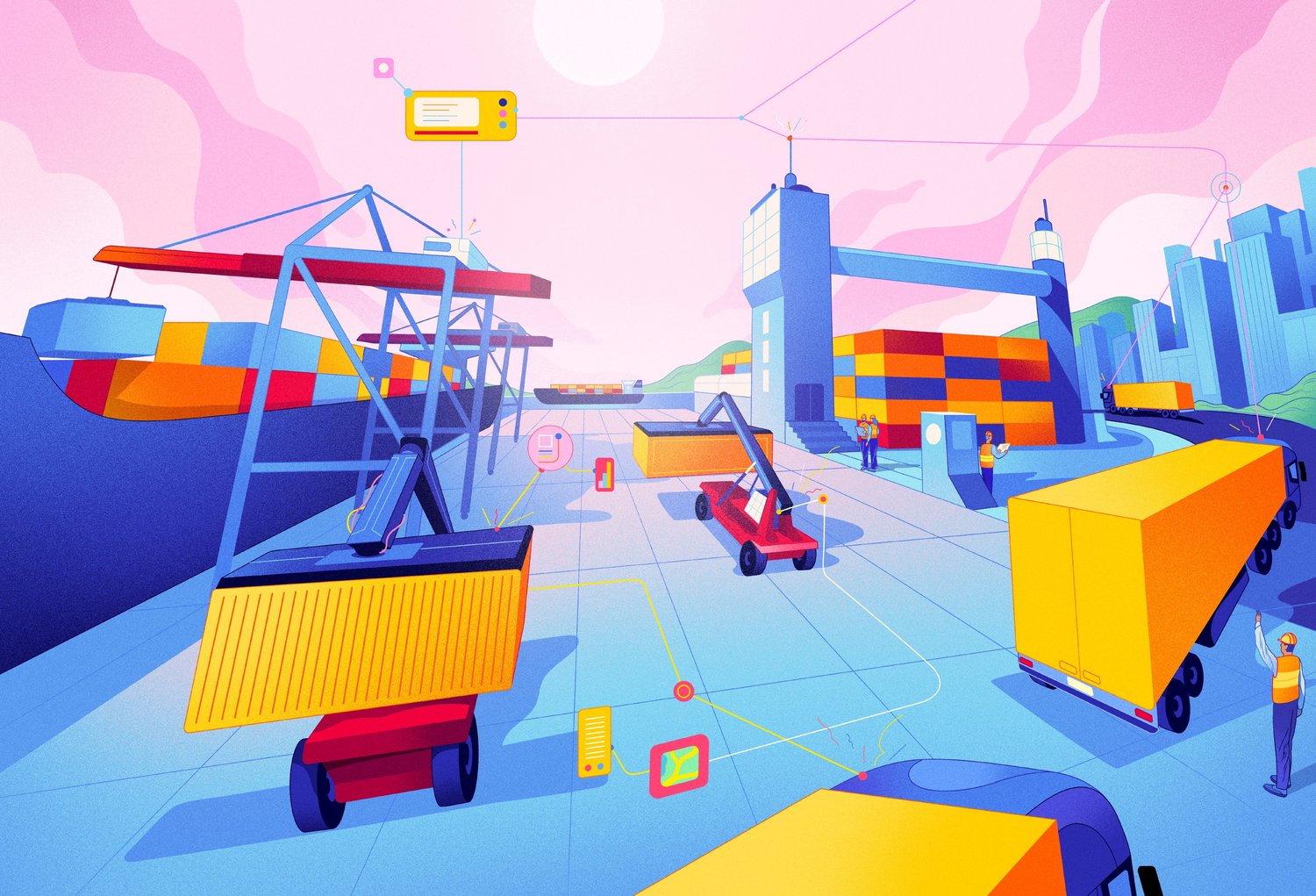 an illustration of a futuristic port