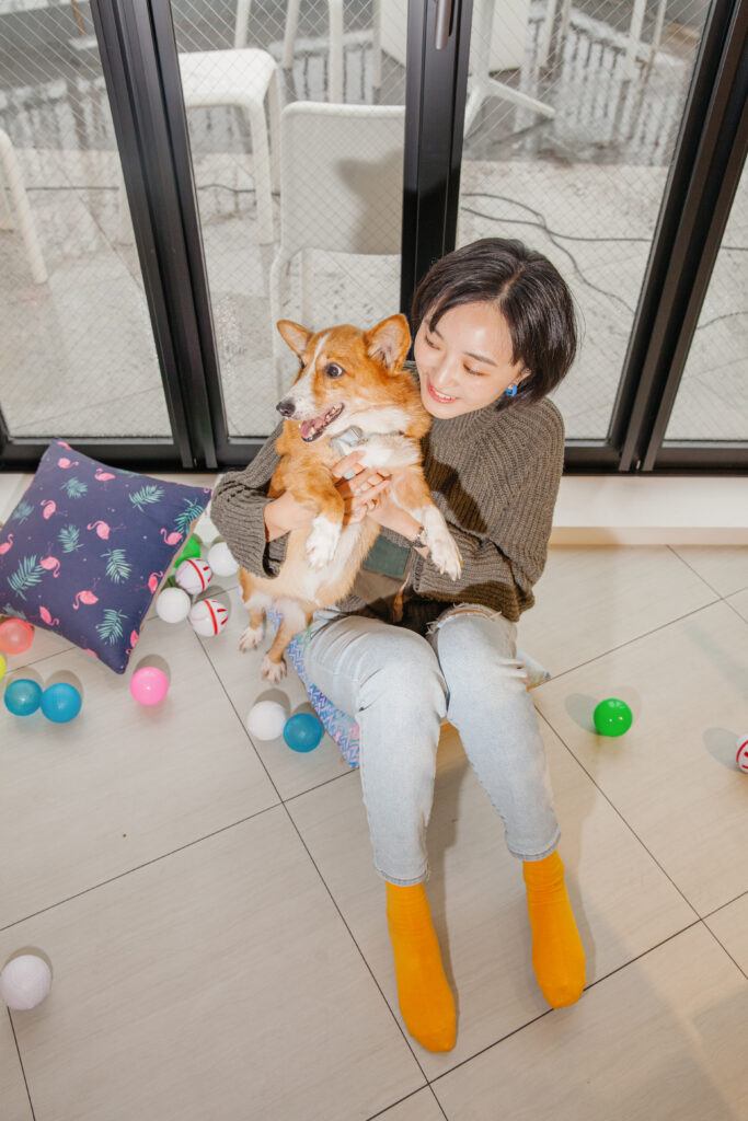 Zikun Chen with her dog Bambbi at Reaktor Tokyo office