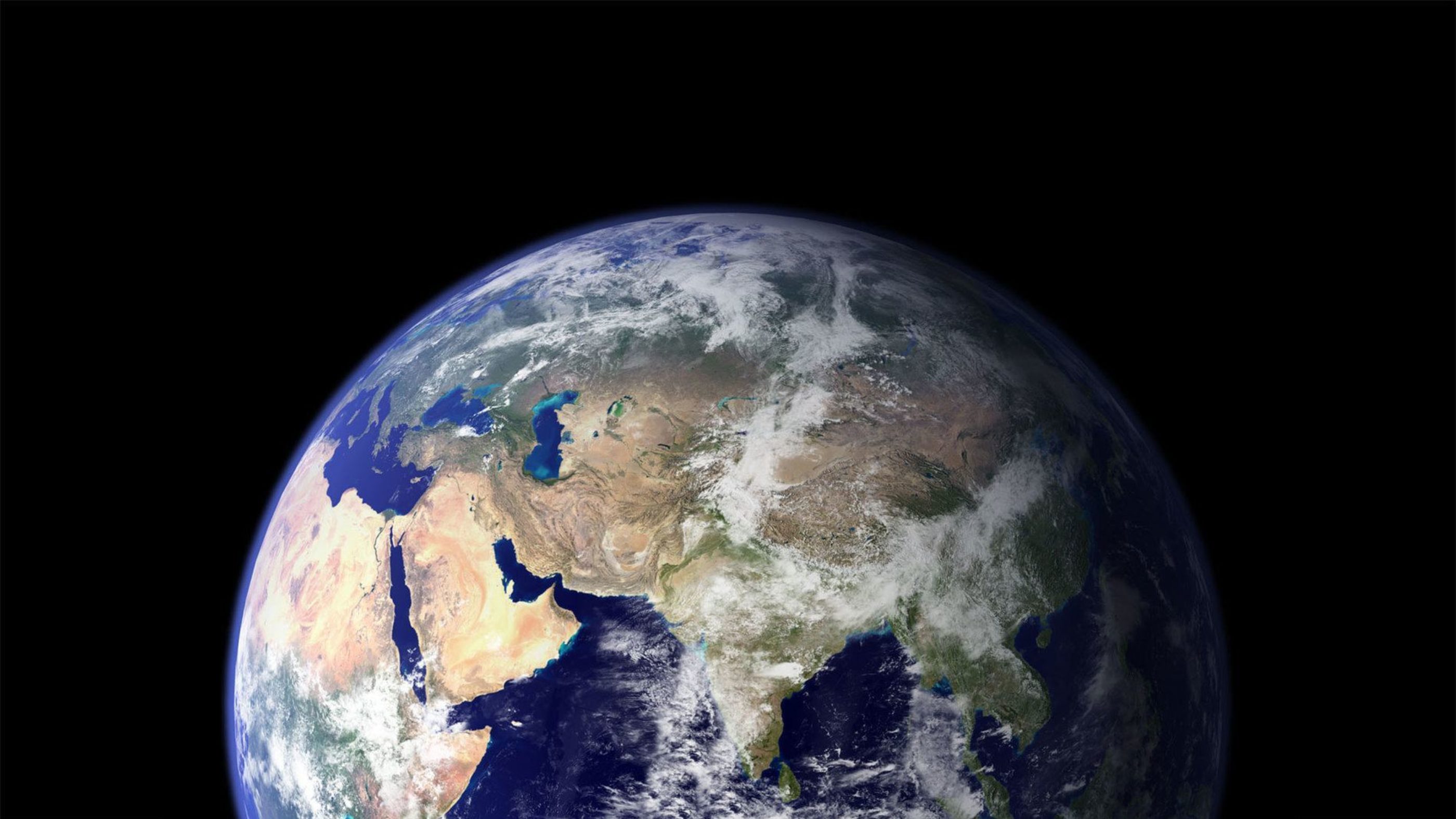 An image of the Earth, pictured from space. Showing the Asian continent in the middle, with Middle East, Northern Africa, and Europe visible on the side.