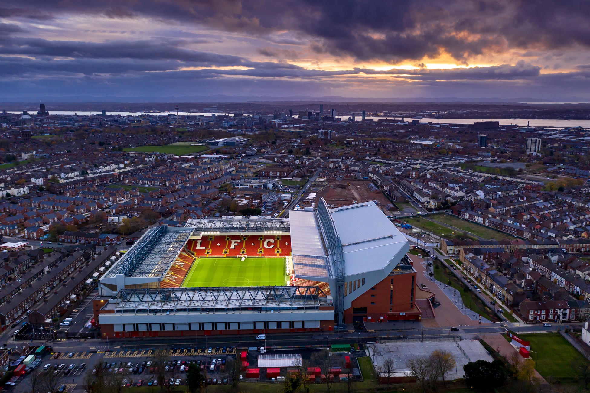 Liverpool's home arena from above, showing the letters